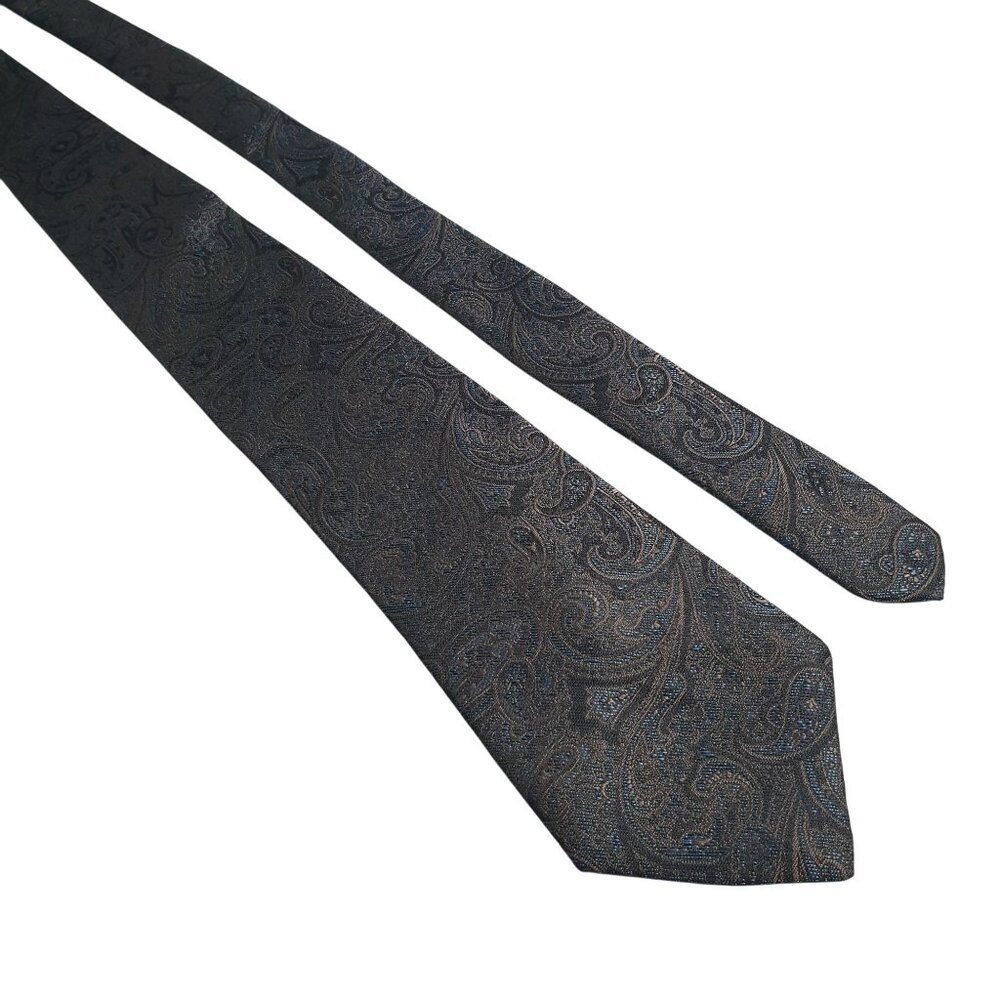 Vintage Camden Court Blue Gray Paisley Skinny Silk Tie Men Office Dad Gift